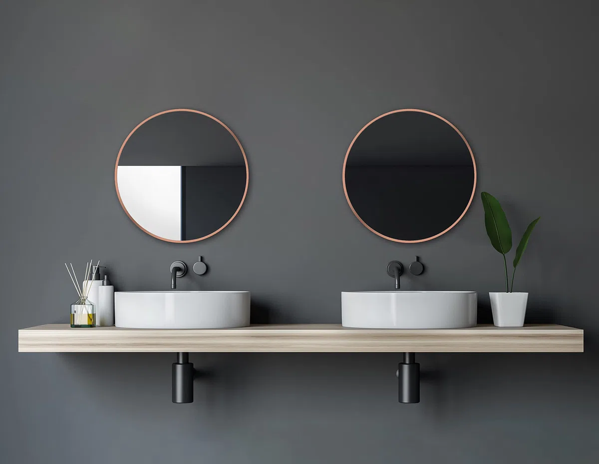 Talos Miroir Rond Noble - Miroir cuivre avec Ø 60 cm - Miroir Mural avec Cadre en Aluminium de Haute qualité en cuivre