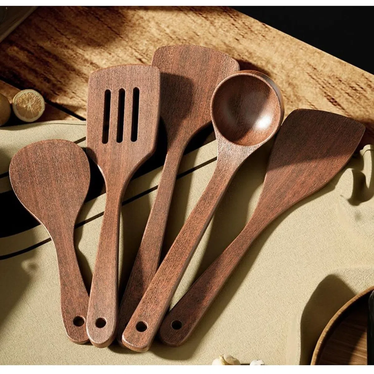 Ustensiles de Cuisine en Bois, Ensembles de 5 pièces, cuillères de Cuisine, spatules, ustensiles de Cuisine, Gadgets