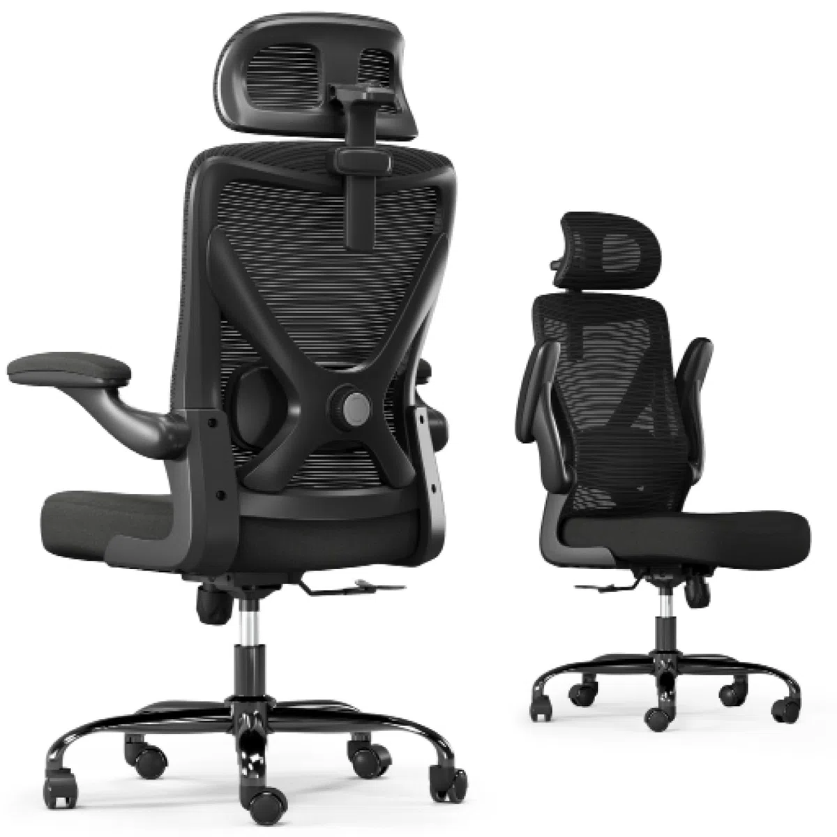 TRALT Chaise de Bureau, Ergonomique, avec Appui-tête réglable, appuie-tête, Chaise de Jeu, en Forme de X, 150 kg, Noire
