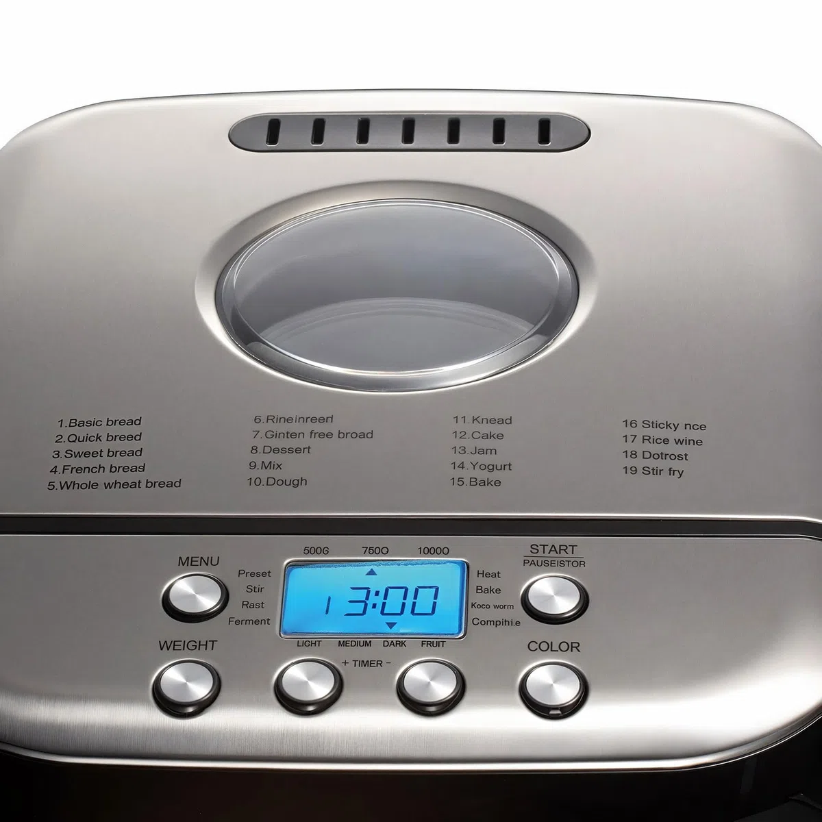 Machine à pain avec fenêtre de visualisation, 19 menus prédéfinis et kit d'accessoires, boulanger compact pour blé français et entier