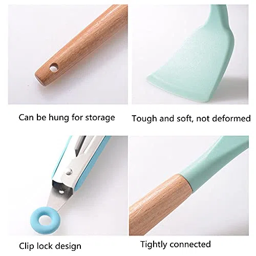 Ensemble d'ustensiles de Cuisine en Silicone, 11 pièces, résistants à la Chaleur, avec poignées en Bois, pour ustensiles de Cuisine antiadhésifs (Noir)