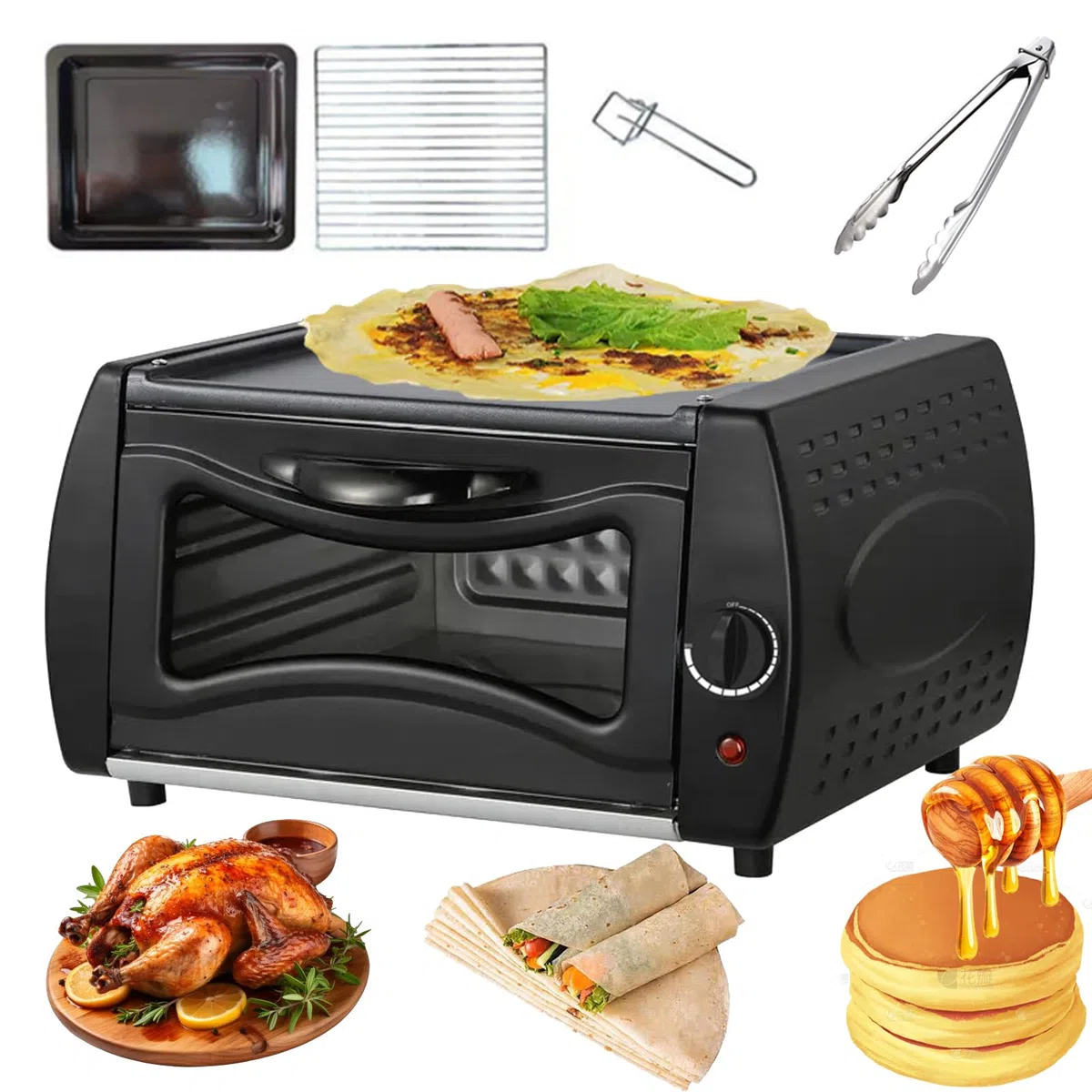 Four électrique Tandoor 2 en 1 avec contrôle de la température, porte en verre visuelle, plateau de cuisson, plaque de cuisson, four à pizza 2100 W pour Chapati, Naan, Lahmacun, Manakish