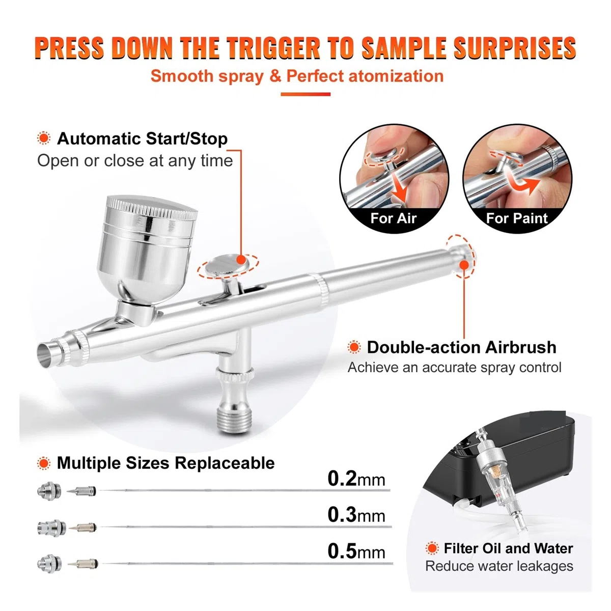 Kit d'aérographe à double action, système d'aérographe multifonctionnel, compresseur de 0,3 mm, pistolet pulvérisateur for la peinture de gâteaux, modèle de maquillage des ongles avec une efficacité é
