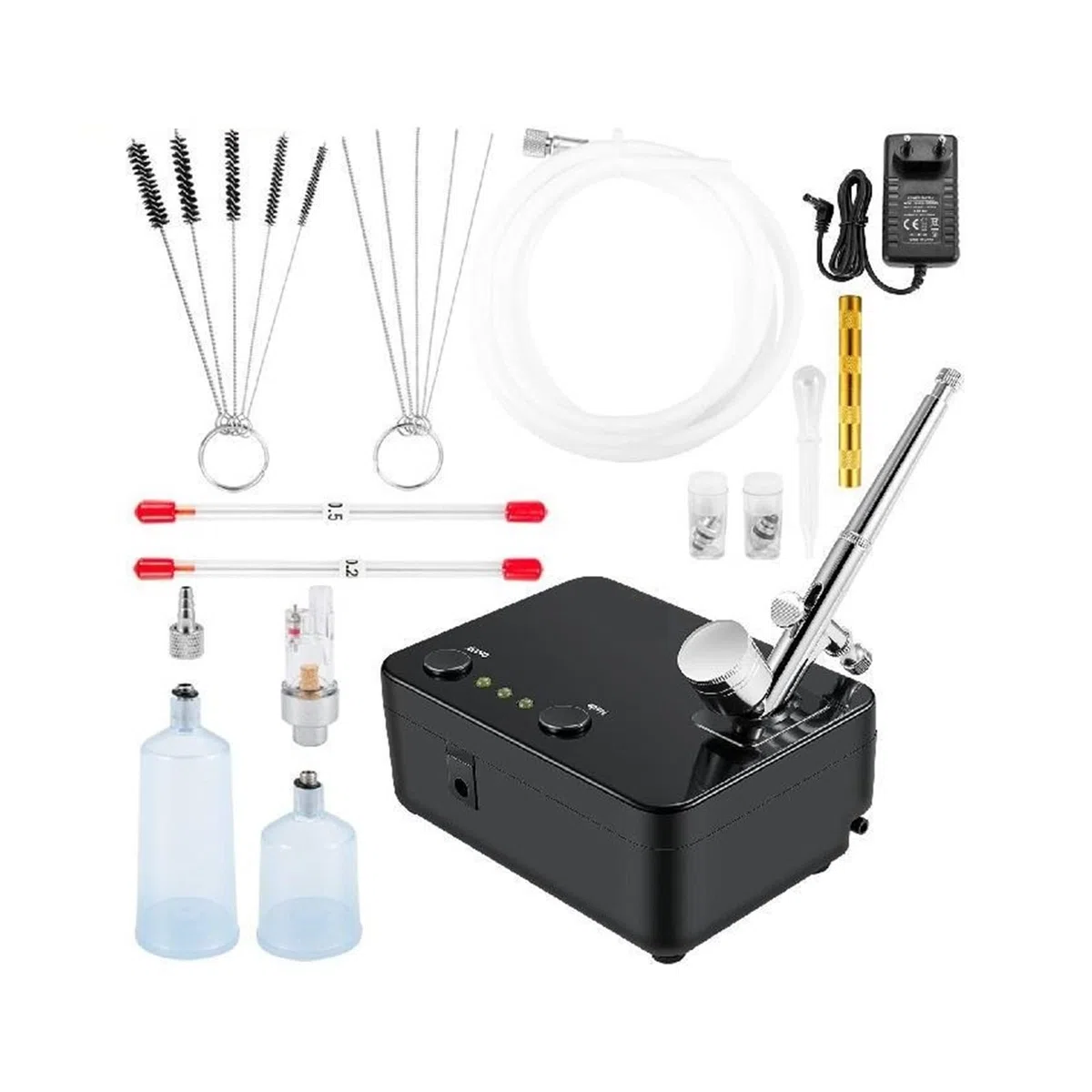 Kit d'aérographe à double action, système d'aérographe multifonctionnel, compresseur de 0,3 mm, pistolet pulvérisateur for la peinture de gâteaux, modèle de maquillage des ongles avec une efficacité é