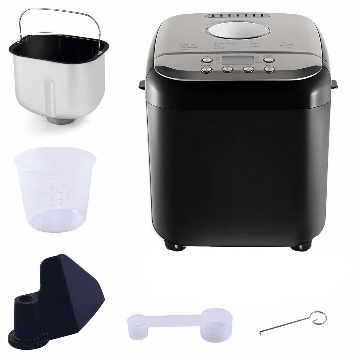 Machine à pain avec fenêtre de visualisation, 19 menus prédéfinis et kit d'accessoires, boulanger compact pour blé français et entier