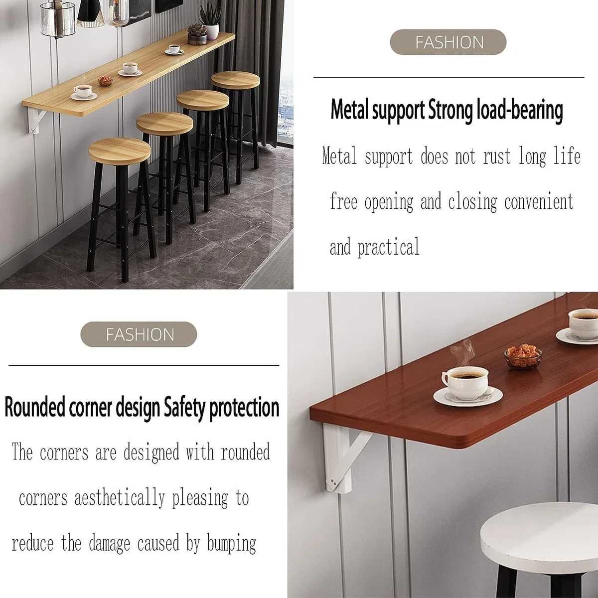 Table de salle à manger murale étroite pour cuisine, bar ou café – Gain de place – 100 x 40 cm de long – Design parfait pour les petites surfaces – Noir