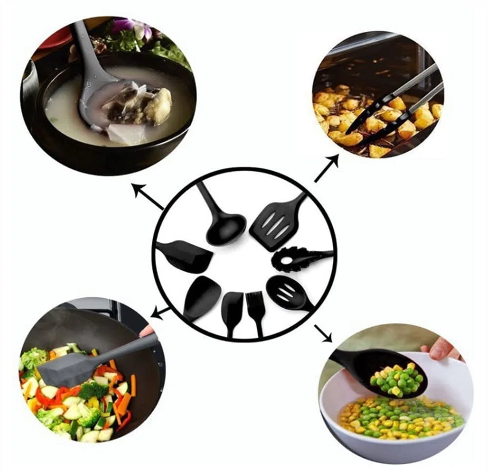 Ensemble d'ustensiles de Cuisine en Silicone, 8 pièces avec poignées en Bois, têtes en Silicone de qualité Alimentaire, ustensiles de Cuisine en Silicone pour ustens
