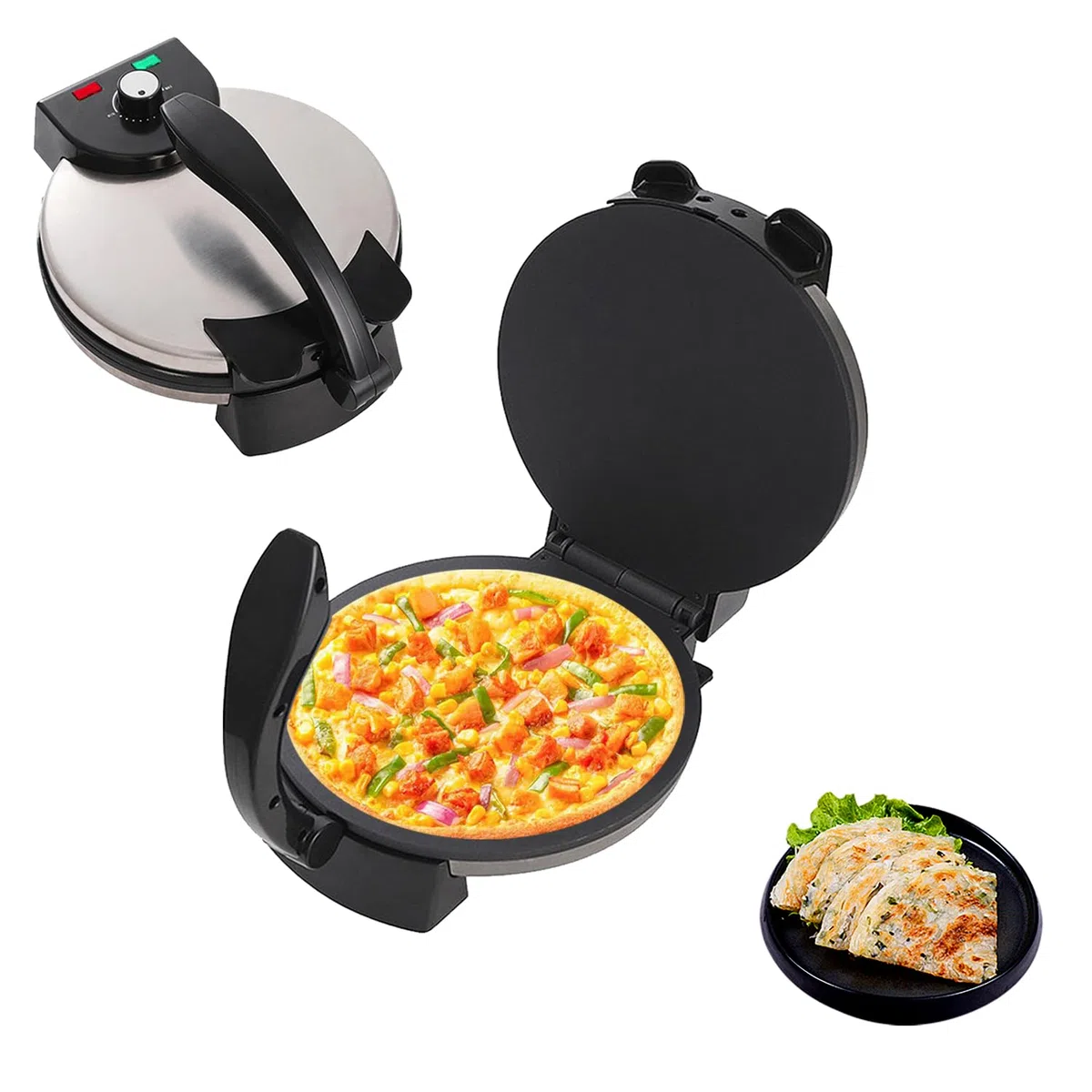 Résisateur électrique automatique de roti 2000W, machine de chapati non-adhésif, température réglable, chauffage double-côté, voyants lumineux, cuisson efficace à l'énergie rapide pour la cuisine de l