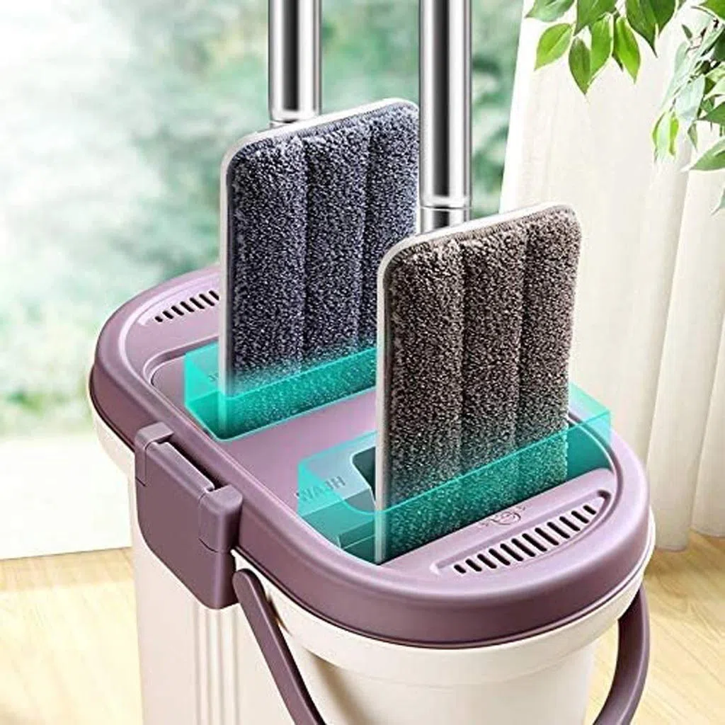 RajoNN Ensemble de vadrouille et de seaux Plats pour Le Nettoyage des sols de la Maison et de la Cuisine, tampons en Microfibre