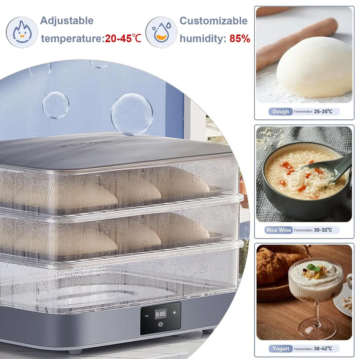 Machine à Pain avec contrôle de l'humidité et de la température, multifonctionnelle, entièrement Automatique et démontable, capacité de 40 L, pour la Fermentation du Pain au levain.
