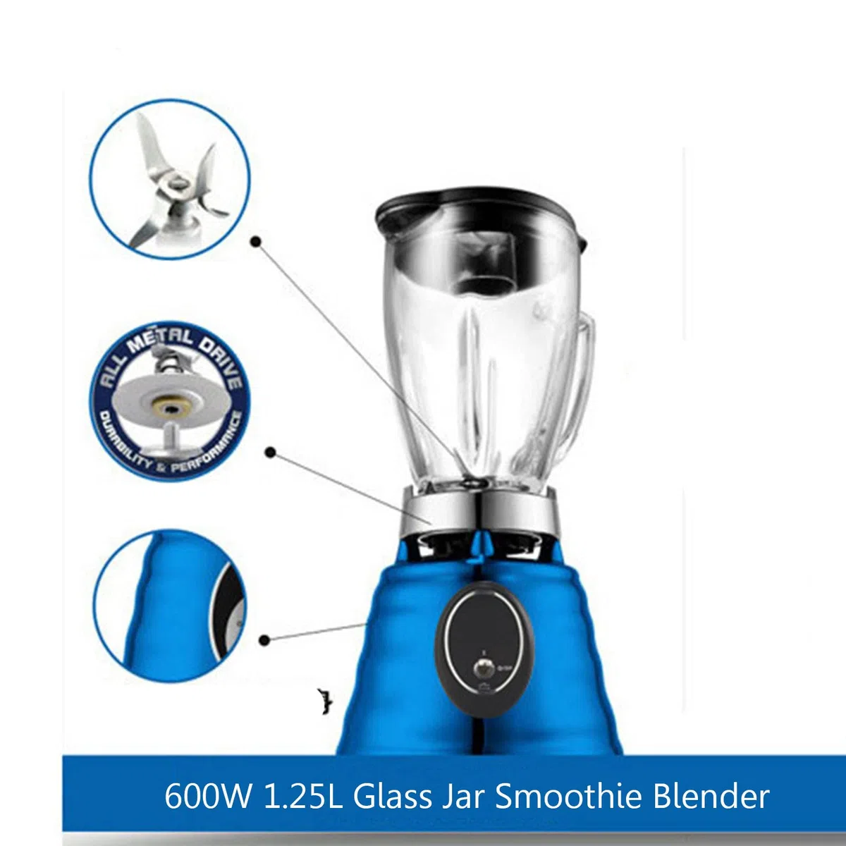 Blender Smoothie 600W, 1.25 L Blender Mixeur, Vitesses Réglables et Fonction Pulse, Mixeur Multifonction avec 4 Lames pour Glace pilée/Jus/Dessert/Nettoyage Automatique,sans BPA