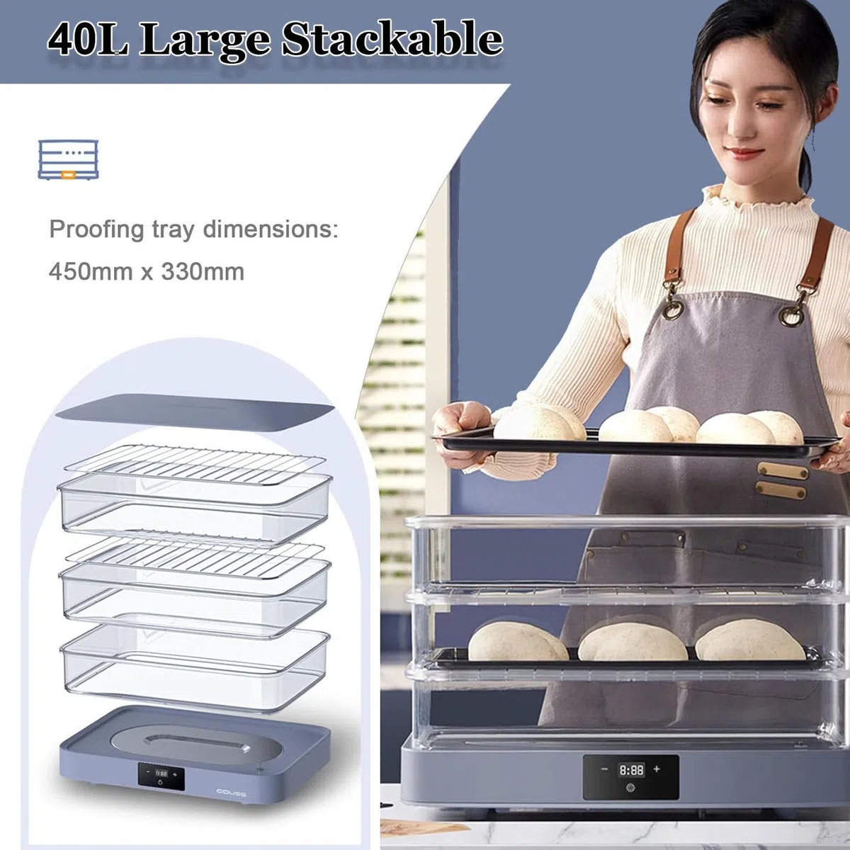 Machine à Pain avec contrôle de l'humidité et de la température, multifonctionnelle, entièrement Automatique et démontable, capacité de 40 L, pour la Fermentation du Pain au levain.