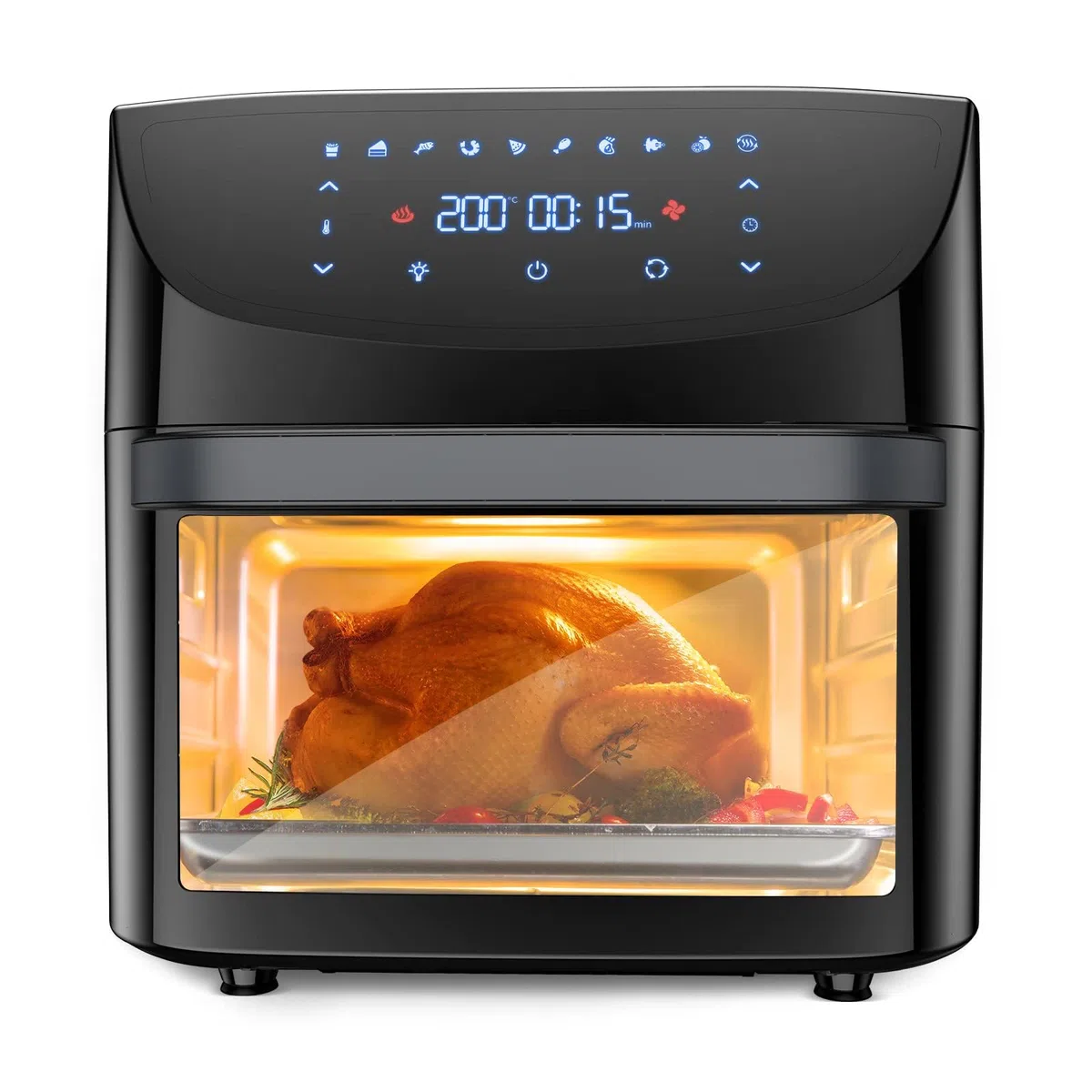 Friteuse sans huile 18L 1800W avec écran tactile, rotissoire, air chaud 360°, minuterie et thermostat – Accessoires sans BPA lavables au lave-vaisselle – Noir, conforme aux normes