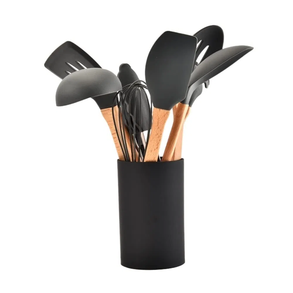 Ensemble d'ustensiles de Cuisine en Silicone, 8 pièces avec poignées en Bois, têtes en Silicone de qualité Alimentaire, ustensiles de Cuisine en Silicone pour ustens