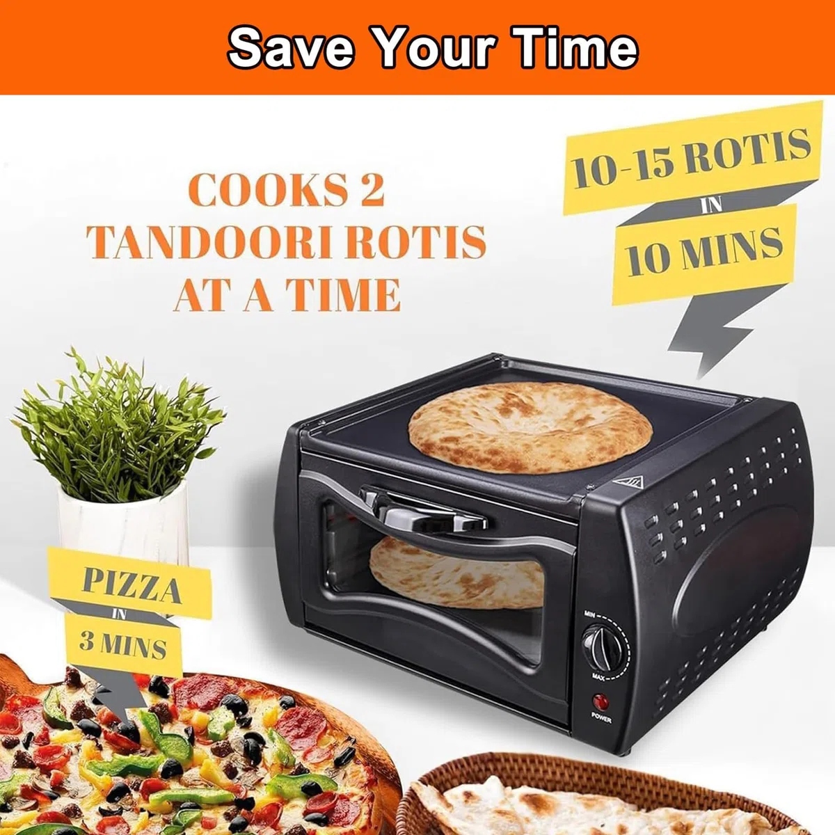 Four électrique Tandoor 2 en 1 avec contrôle de la température, porte en verre visuelle, plateau de cuisson, plaque de cuisson, four à pizza 2100 W pour Chapati, Naan, Lahmacun, Manakish