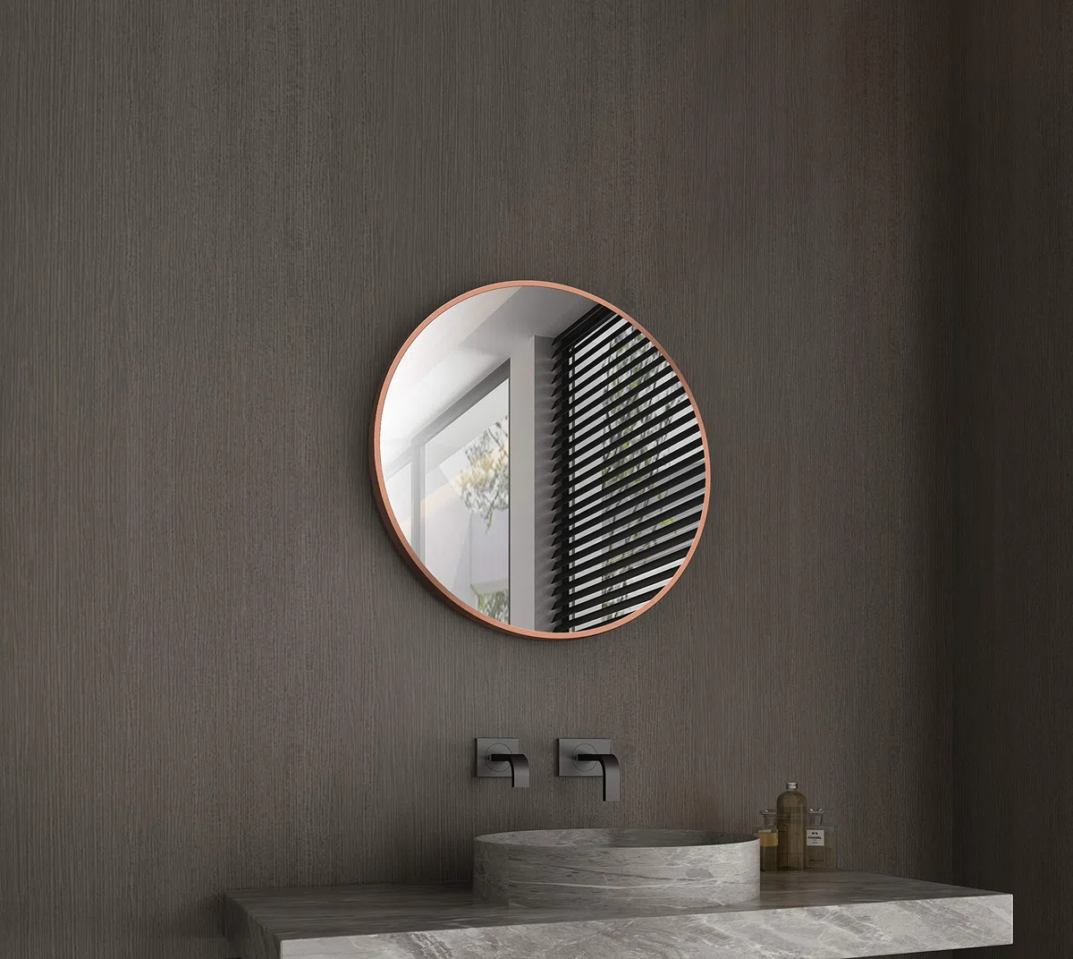 Talos Miroir Rond Noble - Miroir cuivre avec Ø 60 cm - Miroir Mural avec Cadre en Aluminium de Haute qualité en cuivre
