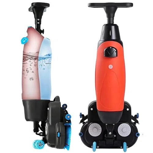 Autolaveuse-Sécheuse Électrique Commerciale Autoportée, Polisseuse De Carrelage sans Fil De 43 Cm (17 Pouces), Nettoyeur Puissant sur Batterie 36 V avec Brosses De Nettoyage,Red-15A