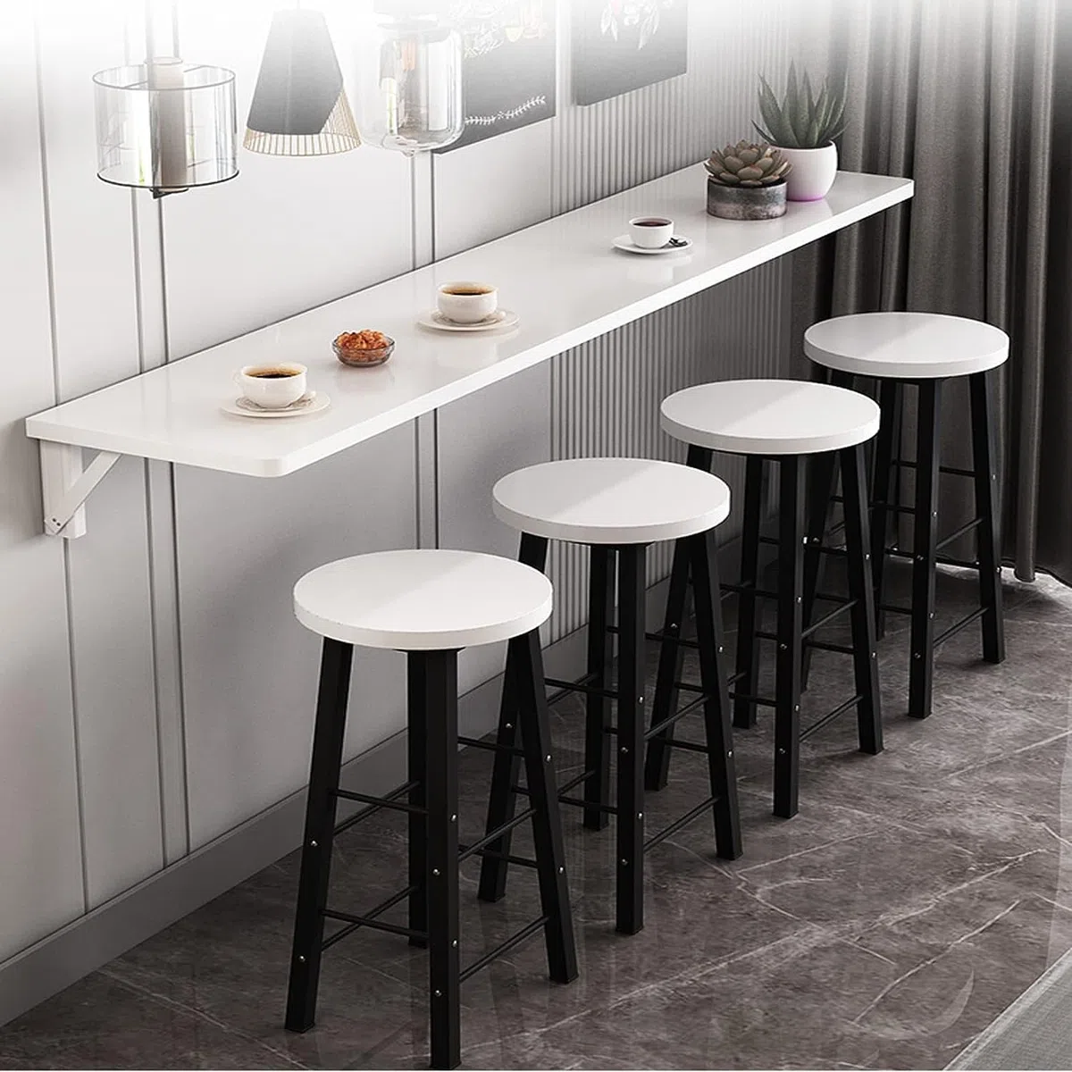 Table de salle à manger murale étroite pour cuisine, bar ou café – Gain de place – 100 x 40 cm de long – Design parfait pour les petites surfaces – Noir