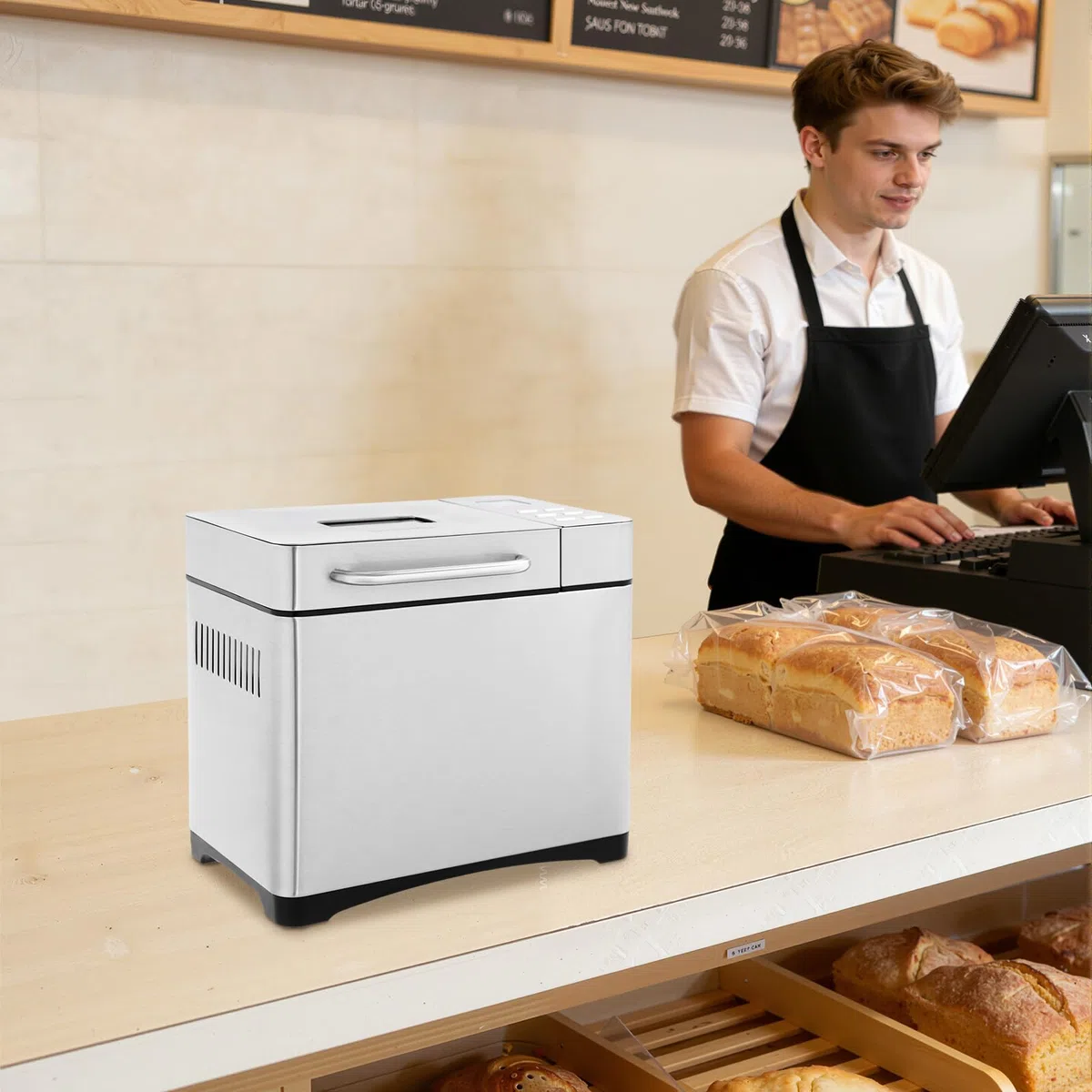 Écran LCD et ouvertures de refroidissement Machine à pain sans trou dans le pain, machine à pain idéale pour la maison et le camping, utilisation et contrôle faciles