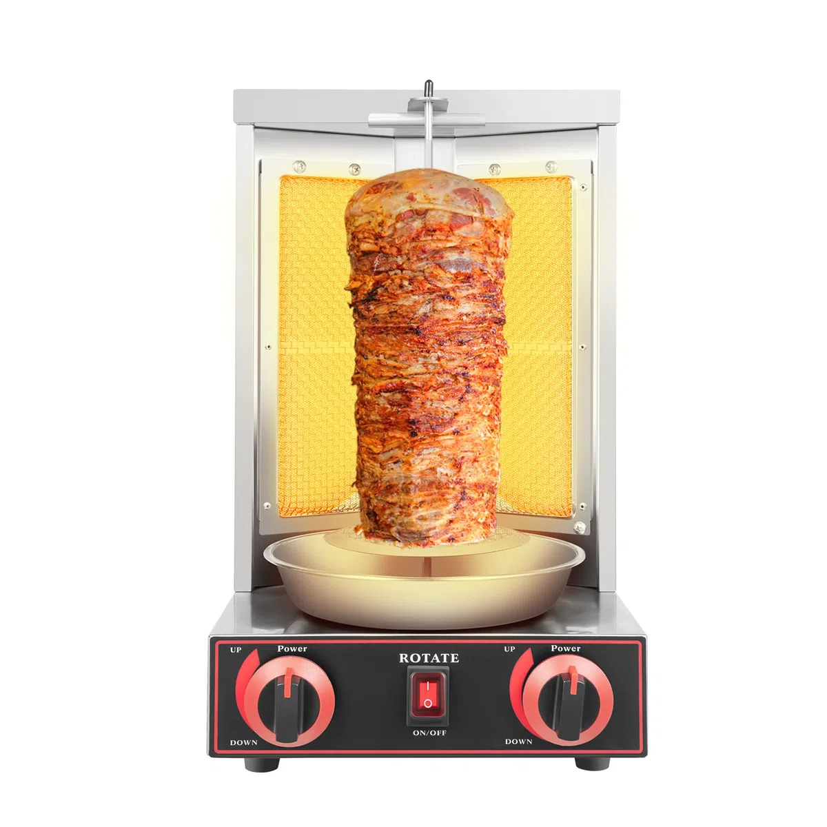 Kebab machine gaz 3000 W en acier inoxydable rotatif à 360° avec capacité de 12 kg chauffage en céramique 572 °C et bac récupérateur d'huile machine brochette à gaz pour kebab chachlyk viande