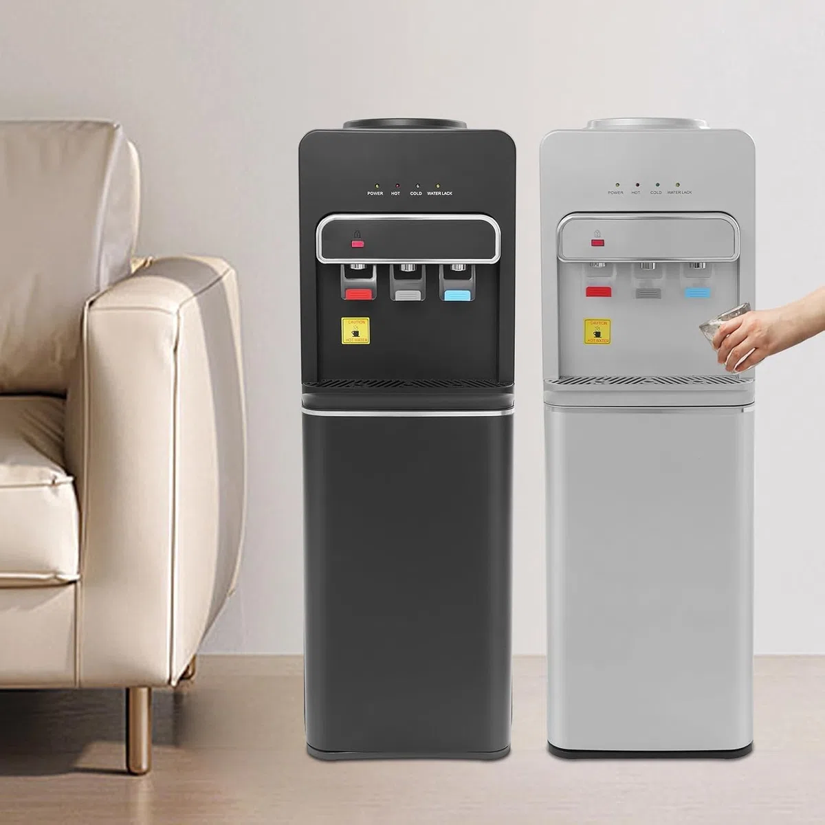 Distributeur d'eau Chargement par Le Bas 550W Vertical Fontaine Eau 3 Types De Température,Fontaines à Eau,pour La Maison, Bureau (Argent)