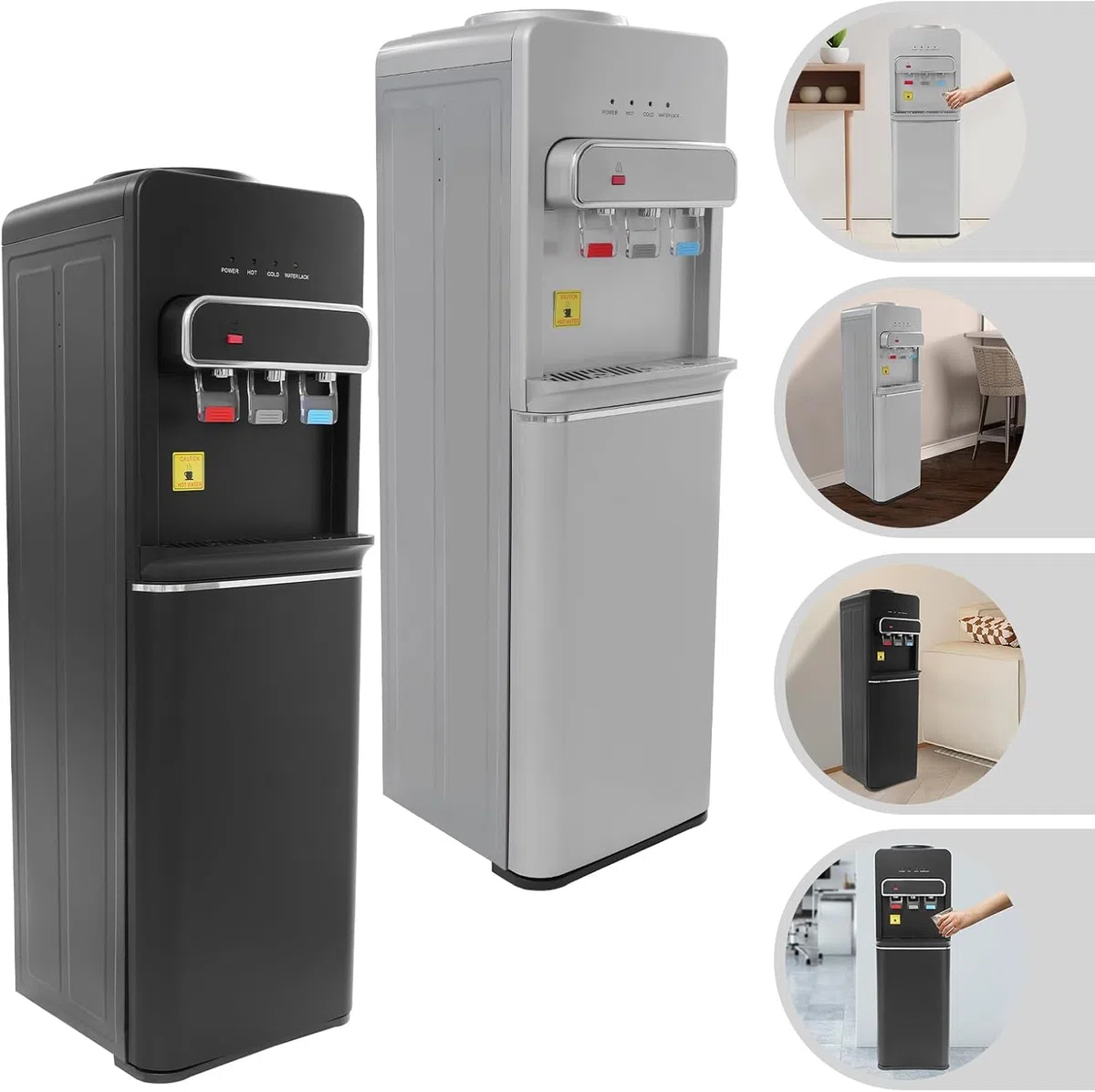 Distributeur d'eau Chargement par Le Bas 550W Vertical Fontaine Eau 3 Types De Température,Fontaines à Eau,pour La Maison, Bureau (Argent)