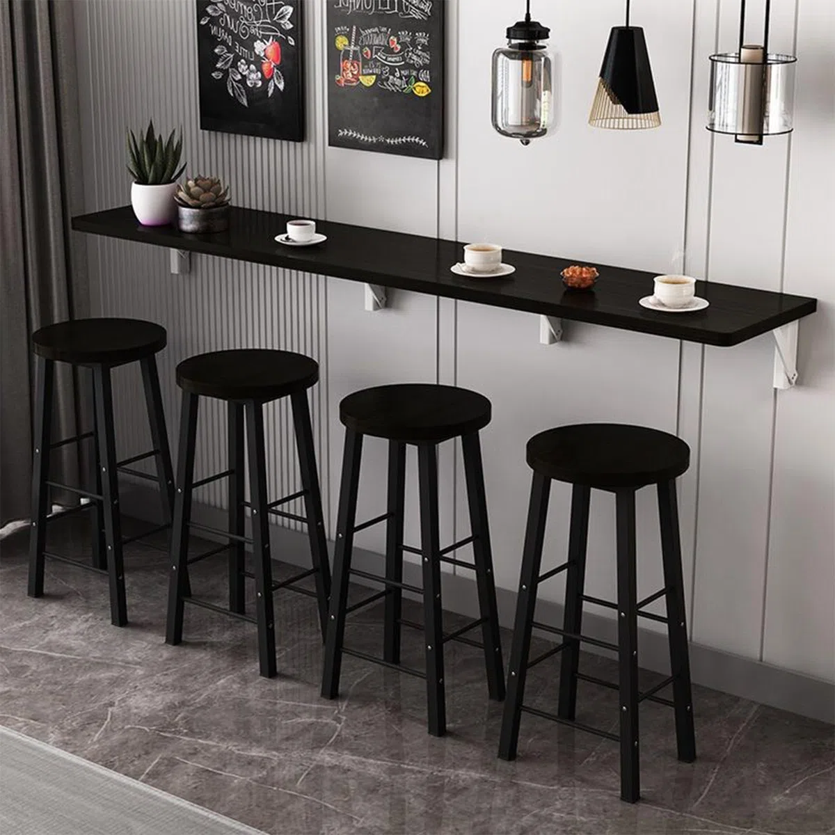 Table de salle à manger murale étroite pour cuisine, bar ou café – Gain de place – 100 x 40 cm de long – Design parfait pour les petites surfaces – Noir