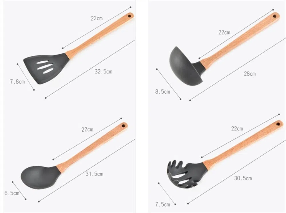 Ensemble d'ustensiles de Cuisine en Silicone, 8 pièces avec poignées en Bois, têtes en Silicone de qualité Alimentaire, ustensiles de Cuisine en Silicone pour ustens