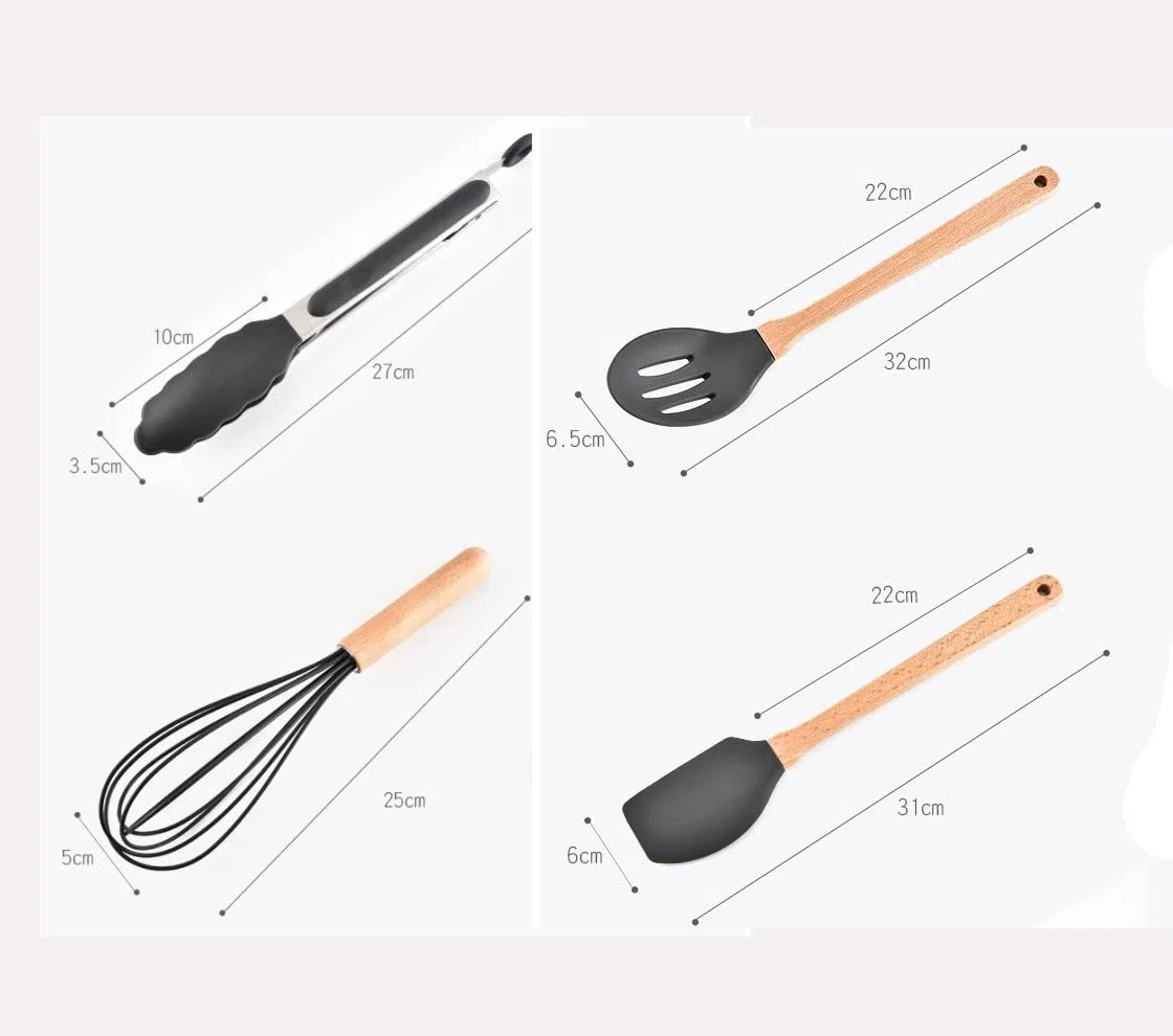 Ensemble d'ustensiles de Cuisine en Silicone, 8 pièces avec poignées en Bois, têtes en Silicone de qualité Alimentaire, ustensiles de Cuisine en Silicone pour ustens