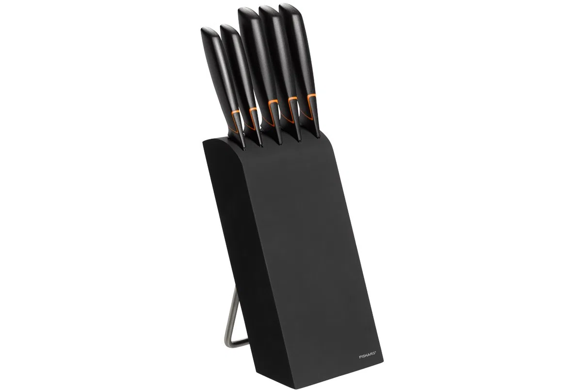 Fiskars Bloc design avec 5 couteaux, Largeur: 15,5 cm, Hauteur: 37 cm, Bois de bouleau, Noir, Edge, 1003099