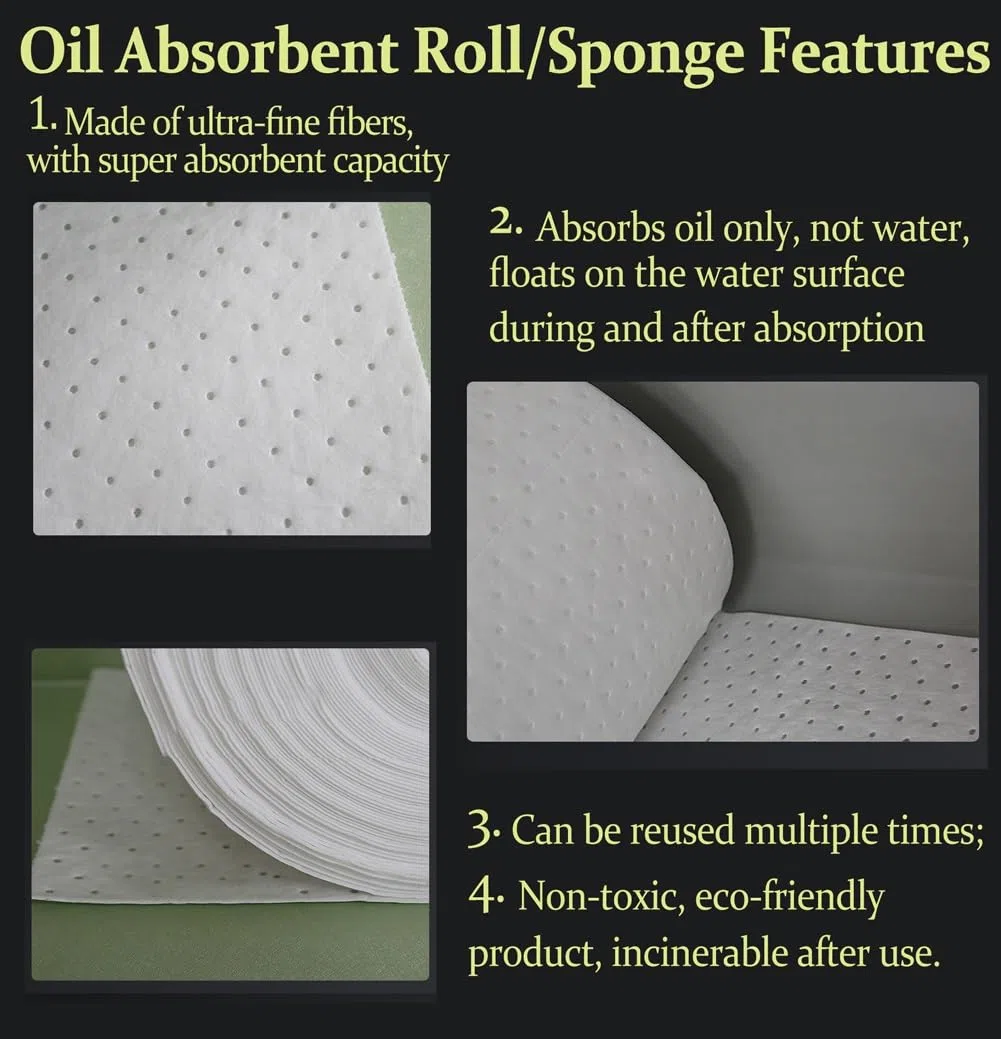 Rouleau de tapis absorbant en polypropylène pour absorber les huiles, l'eau, les solvants, les liquides de refroidissement et plus encore, 50 m