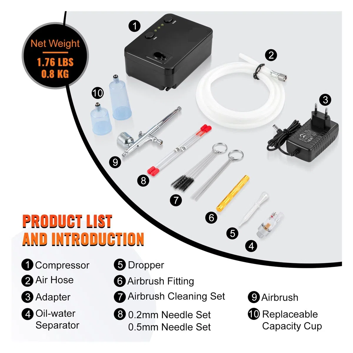 Kit d'aérographe à double action, système d'aérographe multifonctionnel, compresseur de 0,3 mm, pistolet pulvérisateur for la peinture de gâteaux, modèle de maquillage des ongles avec une efficacité é