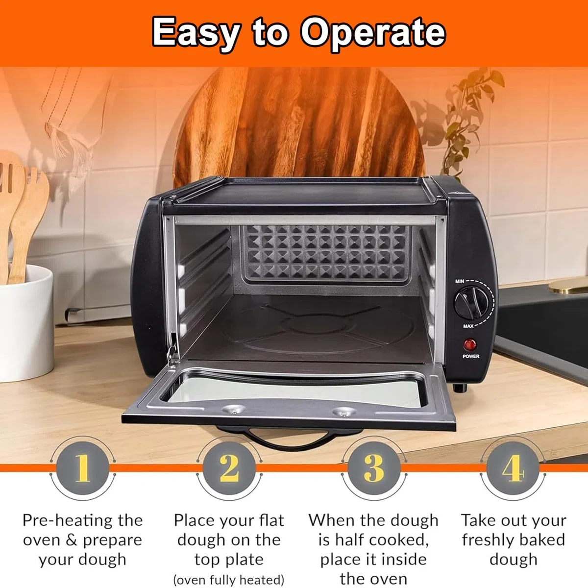 Four électrique Tandoor 2 en 1 avec contrôle de la température, porte en verre visuelle, plateau de cuisson, plaque de cuisson, four à pizza 2100 W pour Chapati, Naan, Lahmacun, Manakish