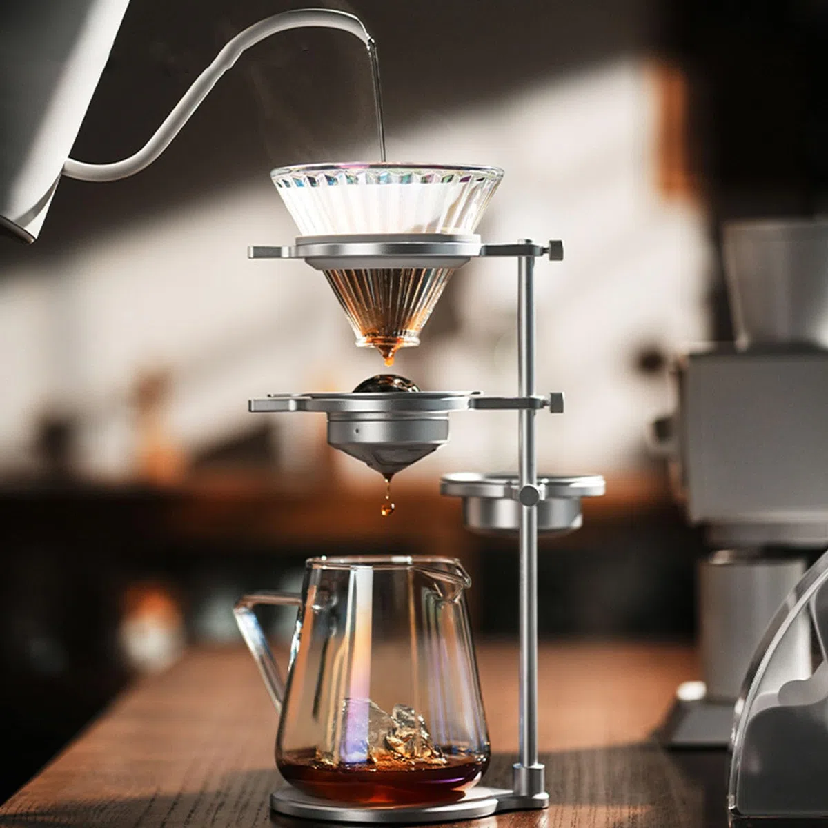 Ensemble de matériel de café à froid pratique, supports réglables, tasse de filtre amovible et sphères de glace, supports de café en métal