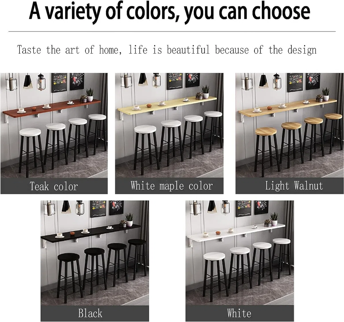 Table de salle à manger murale étroite pour cuisine, bar ou café – Gain de place – 100 x 40 cm de long – Design parfait pour les petites surfaces – Noir