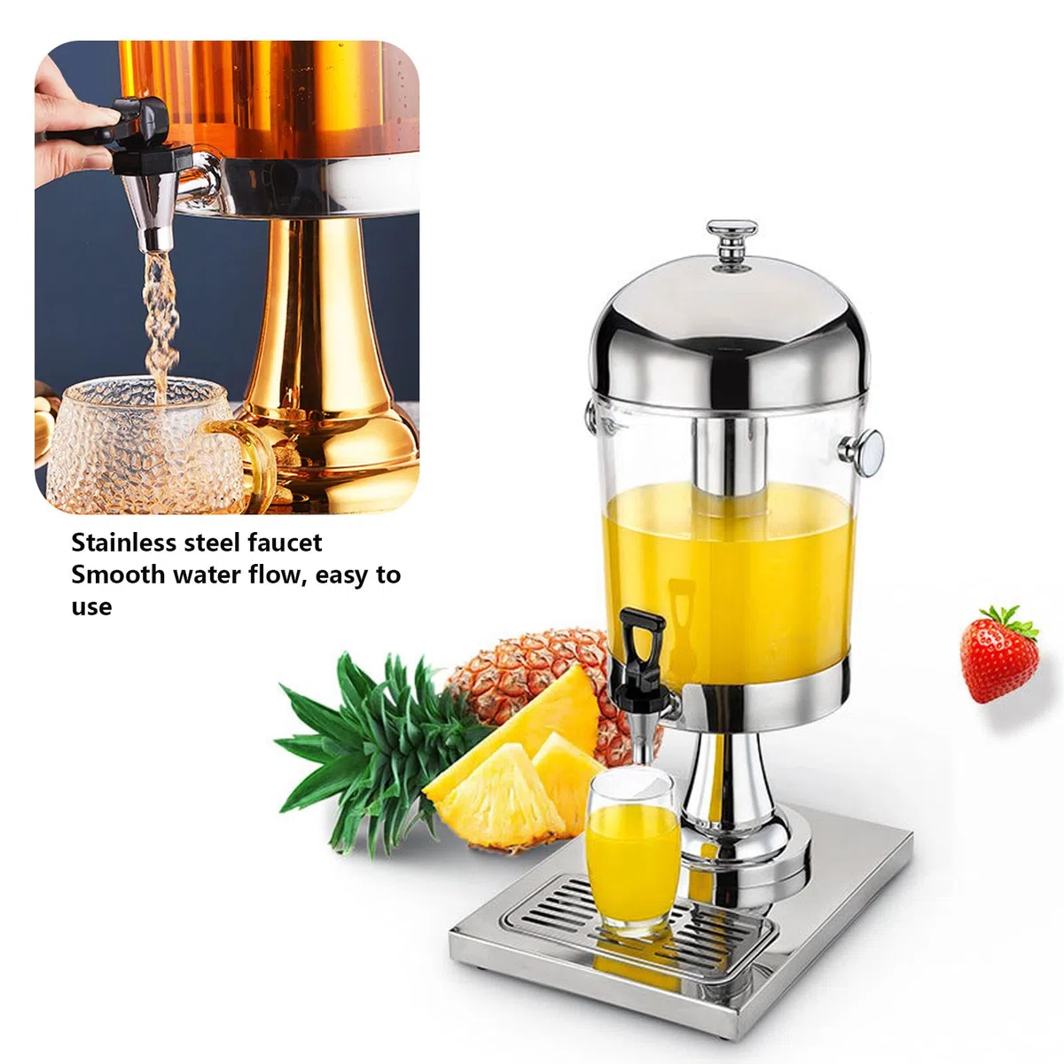 Distributeur d'eau en Acier Inoxydable 8L Distributeur d'eau Chaude Et Froide, Machine À Jus Spigot Lait Café Eau Jus Bière,Gold