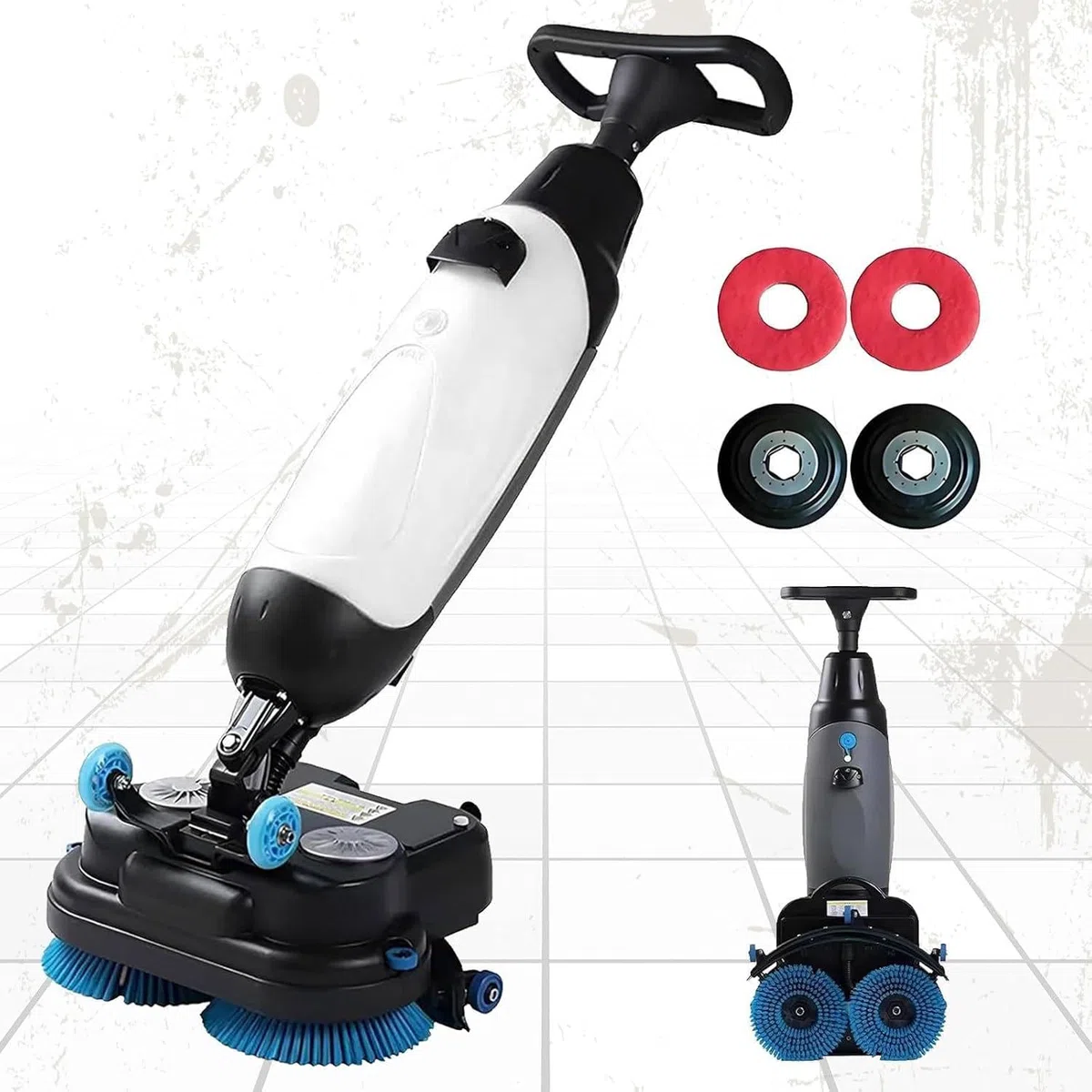 Autolaveuse Sol, Laveuse Sol, Largeur de Nettoyage de 45 cm, Capacité de Nettoyage de 12 000 Pi²/H, 240 Nettoyage en Profondeur RPM, Double Brosse, Autolaveuse électrique White